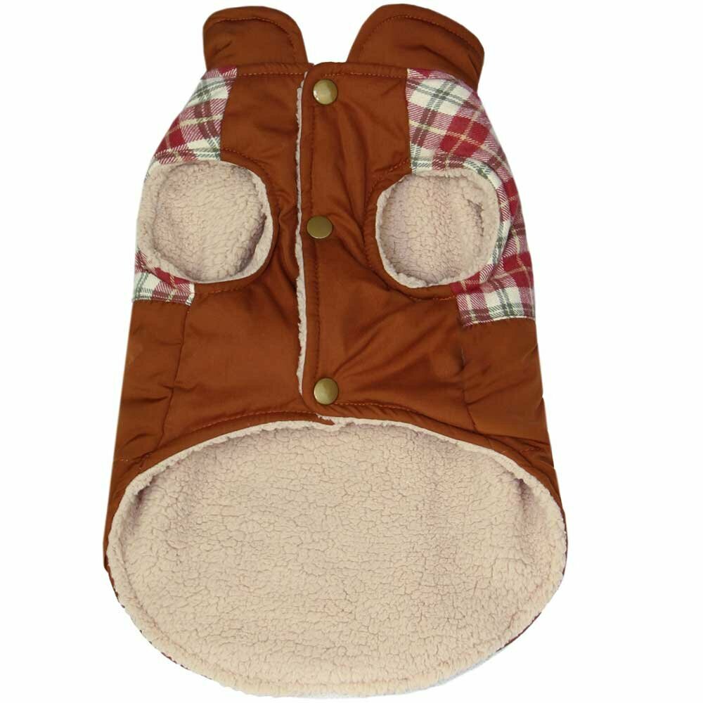 Brown, sleeveless winter jacket for dogs