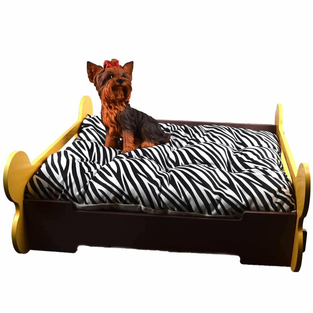 Wooden frame dog bed with pillow