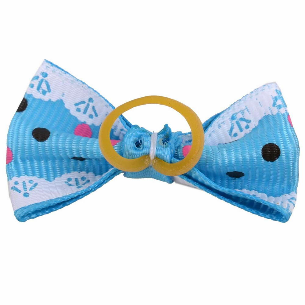 Handmade hair bow light blue with white spots by GogiPet
