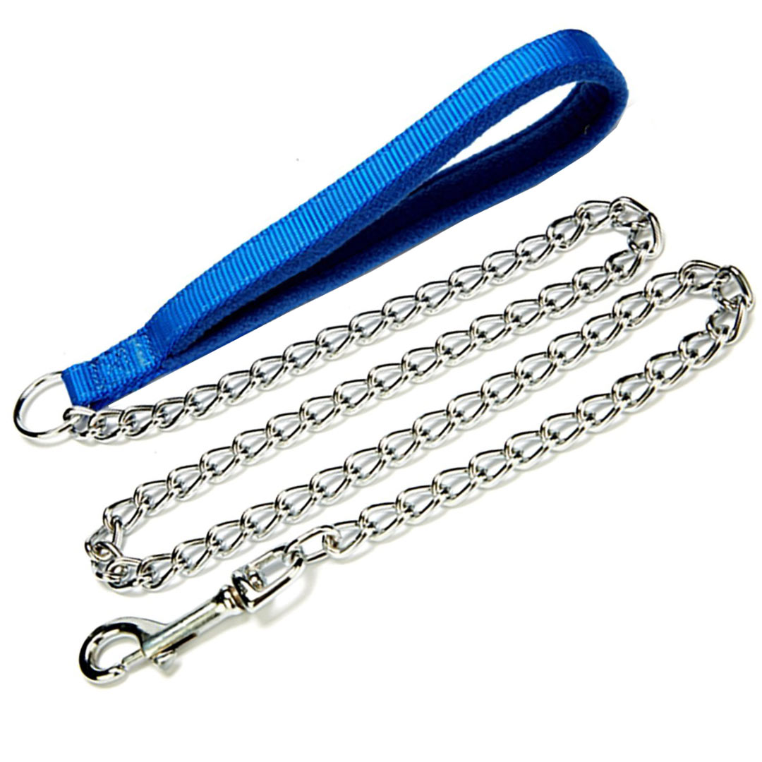 Noble chains dog leash with blue polar fleece lined handle