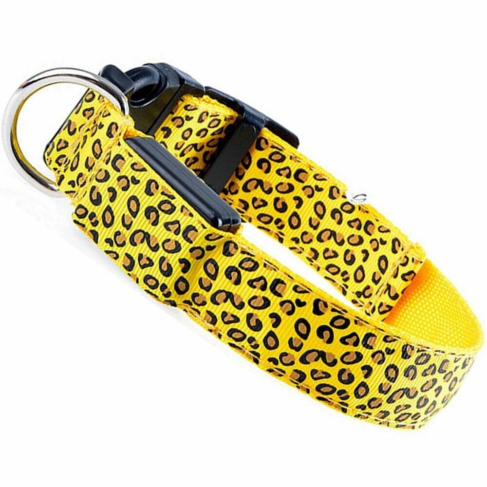 Yellow Leopard dog collar with LED light by GogiPet ® L