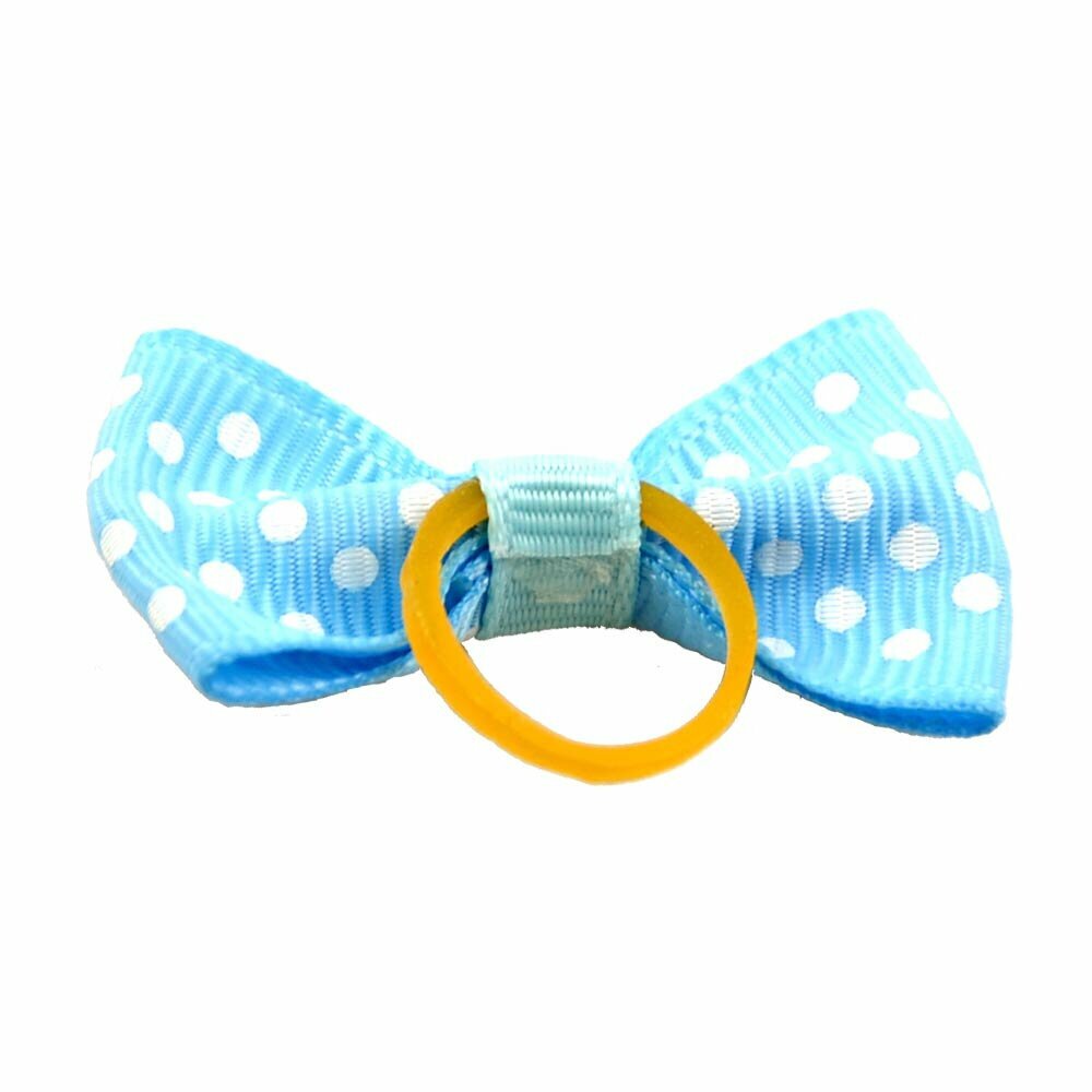 Dog hair bow rubberring light blue with dots by GogiPet
