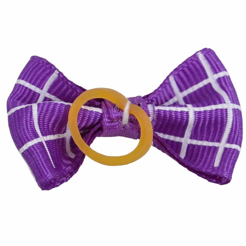 Dog bow with rubber ring - violet checkered by GogiPet