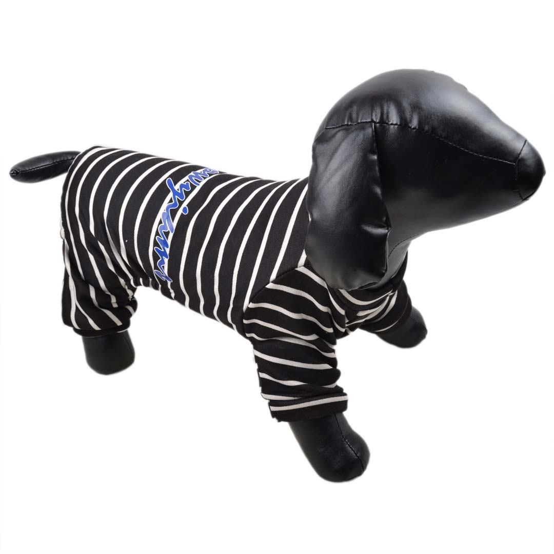Sporty dog jogger, black with white stripes