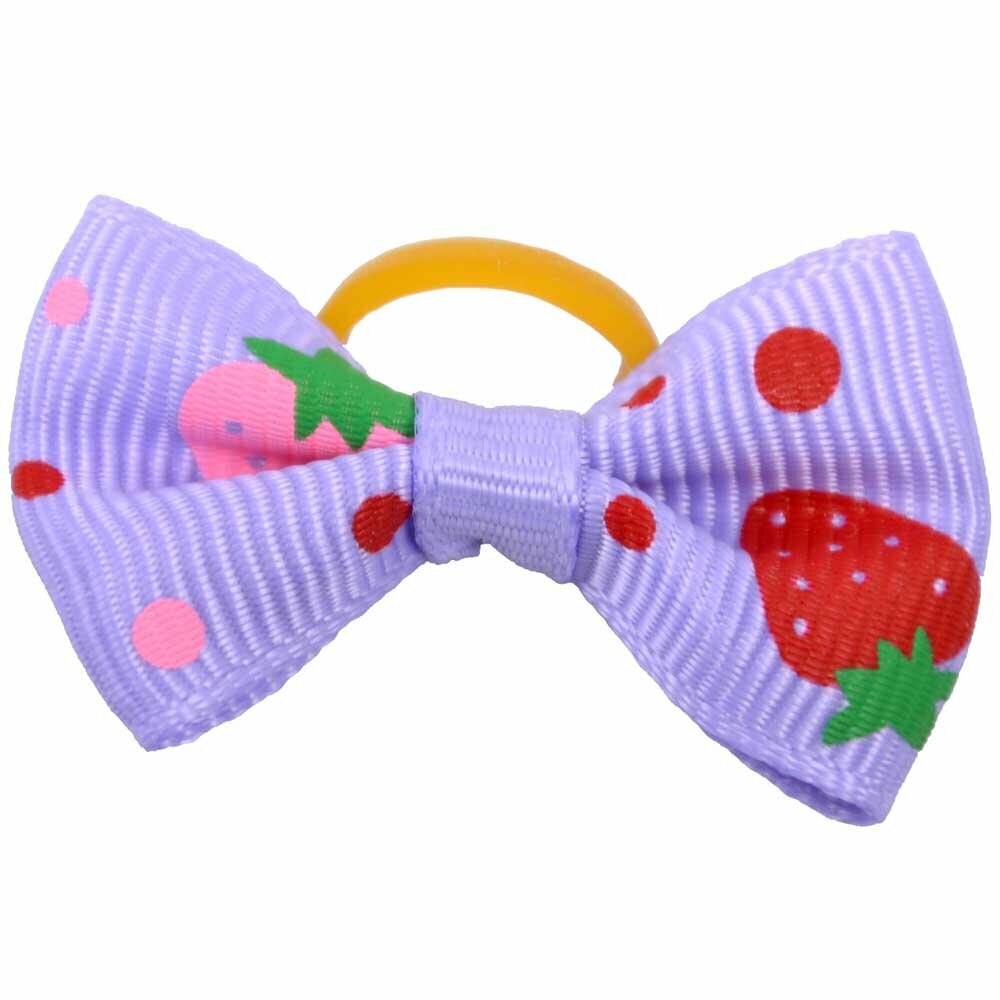 Dog hair bow rubberring purple - with strawberries by GogiPet