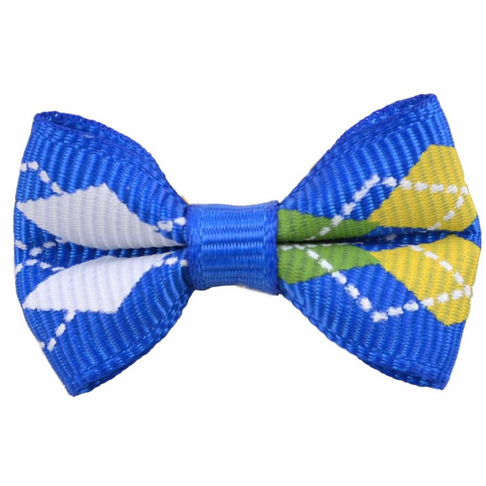 Checked, blue dog bow with hairband by GogiPet