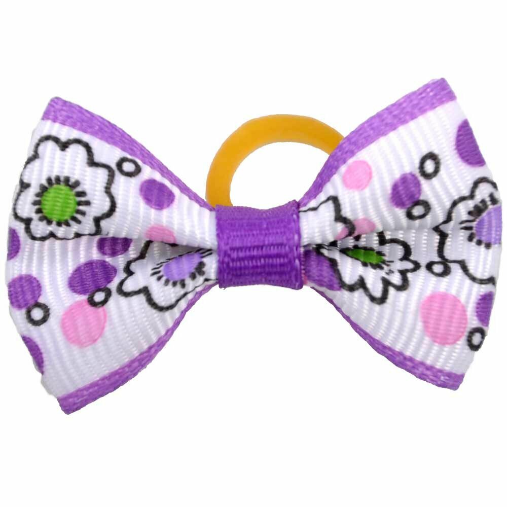 Dog hair bow rubberring purple - white with flowers by GogiPet