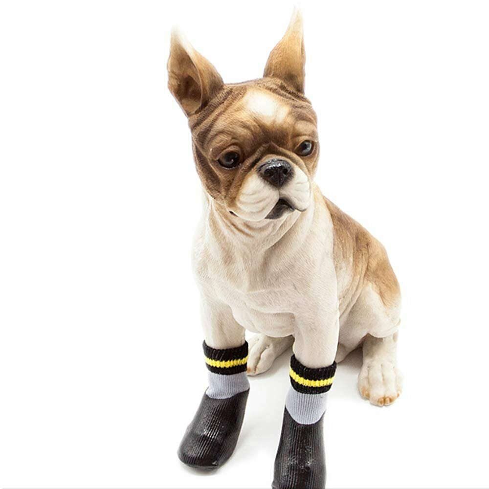 Dog socks with rubber dog boots black