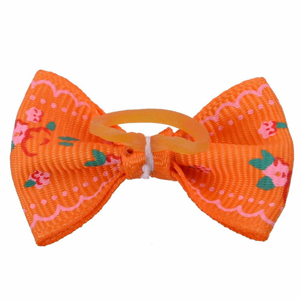 Dog hair bow rubberring orange with roses by GogiPet