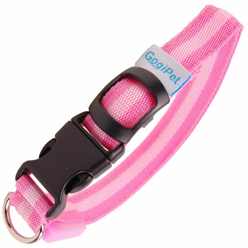 Flashing dog collar by GogiPet - pink LED light collar