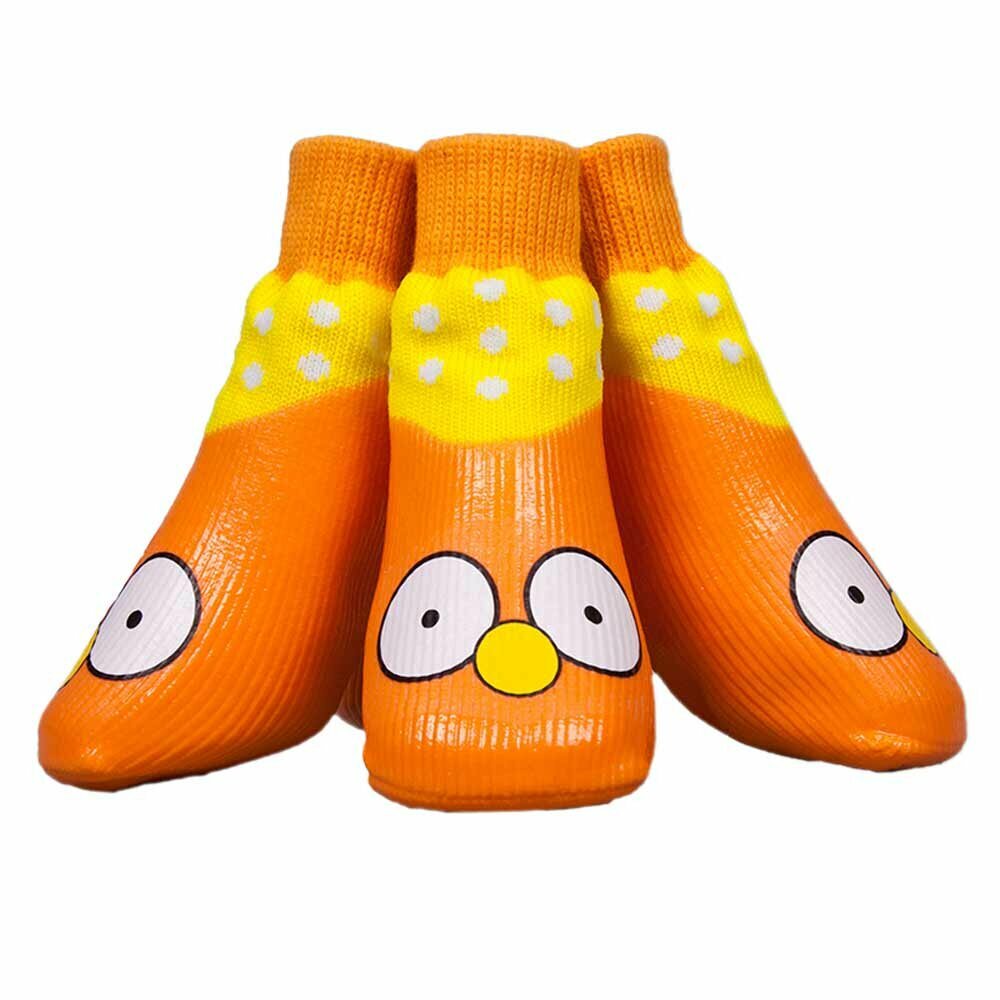 Funny dog shoes - lovely dog rubber boots with birdy face orange