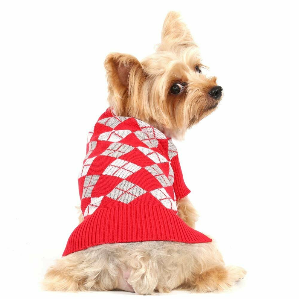 Red plaid knit sweater for dogs