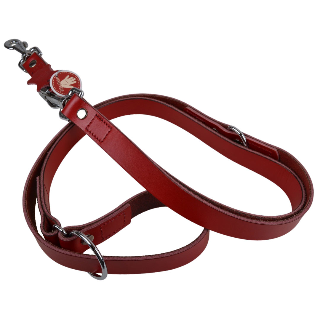 Handmade leather dog leash, red and length adjustable by GogiPet
