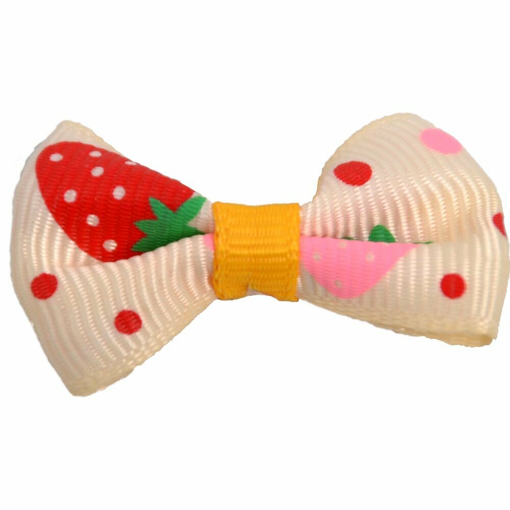Handmade dog bow white with strawberries by GogiPet
