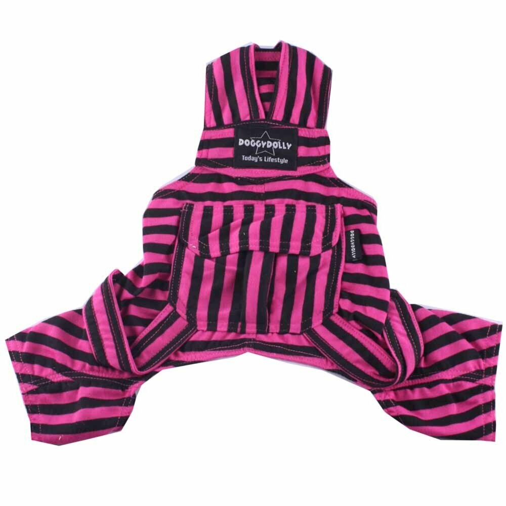 pink black striped dungarees for Mop and Co. Dog clothing