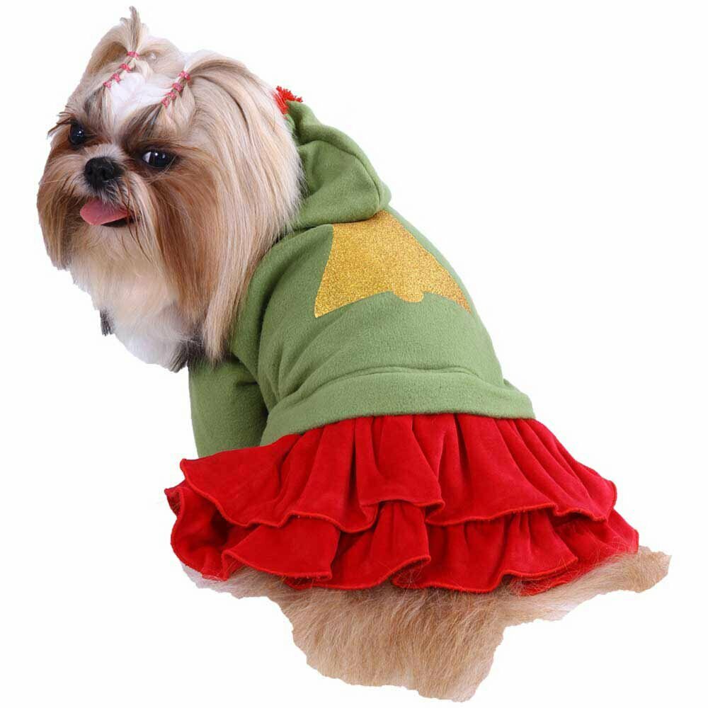 dog clothes - green christmas coat with skirt
