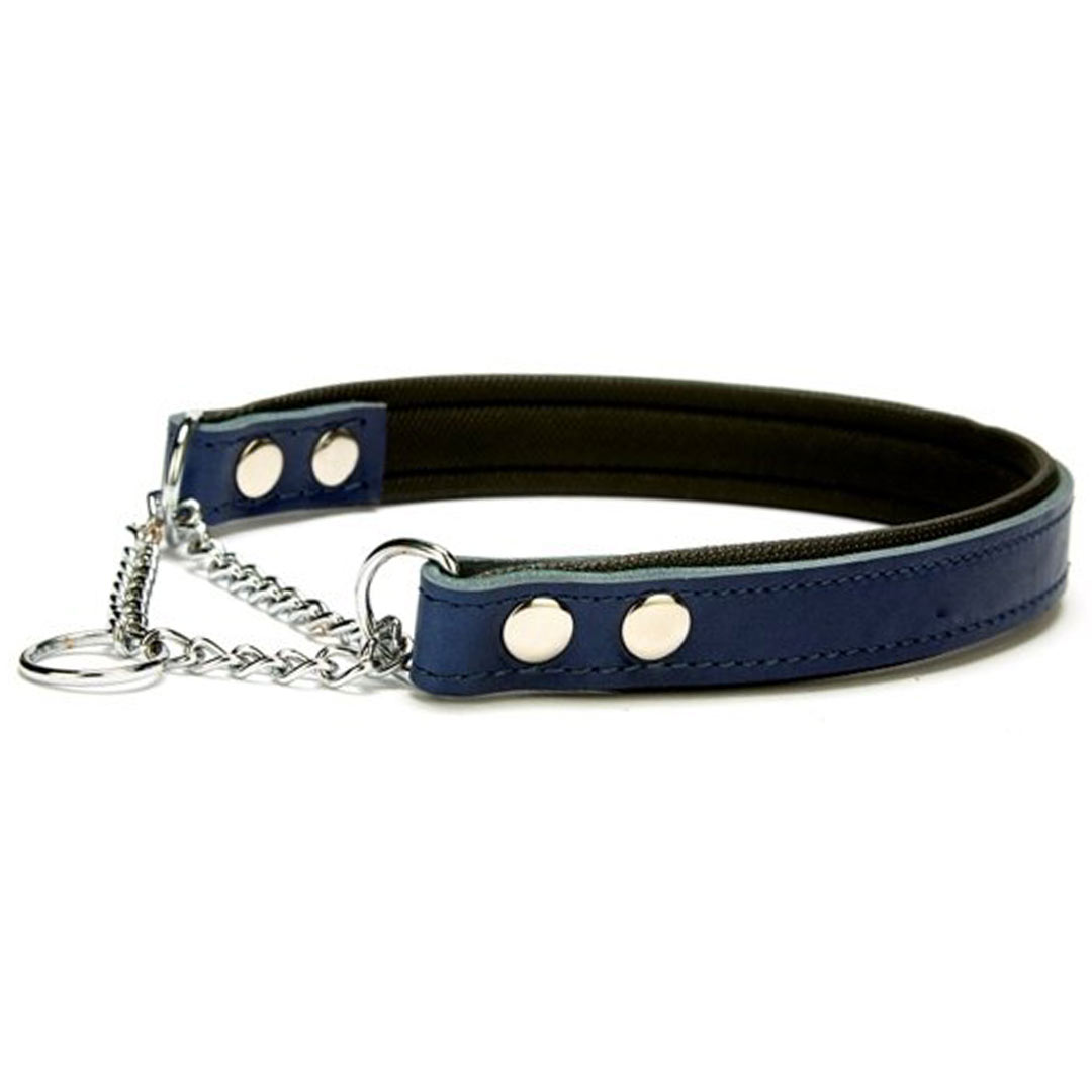 Soft lined genuine leather train dog collars blue from GogiPet