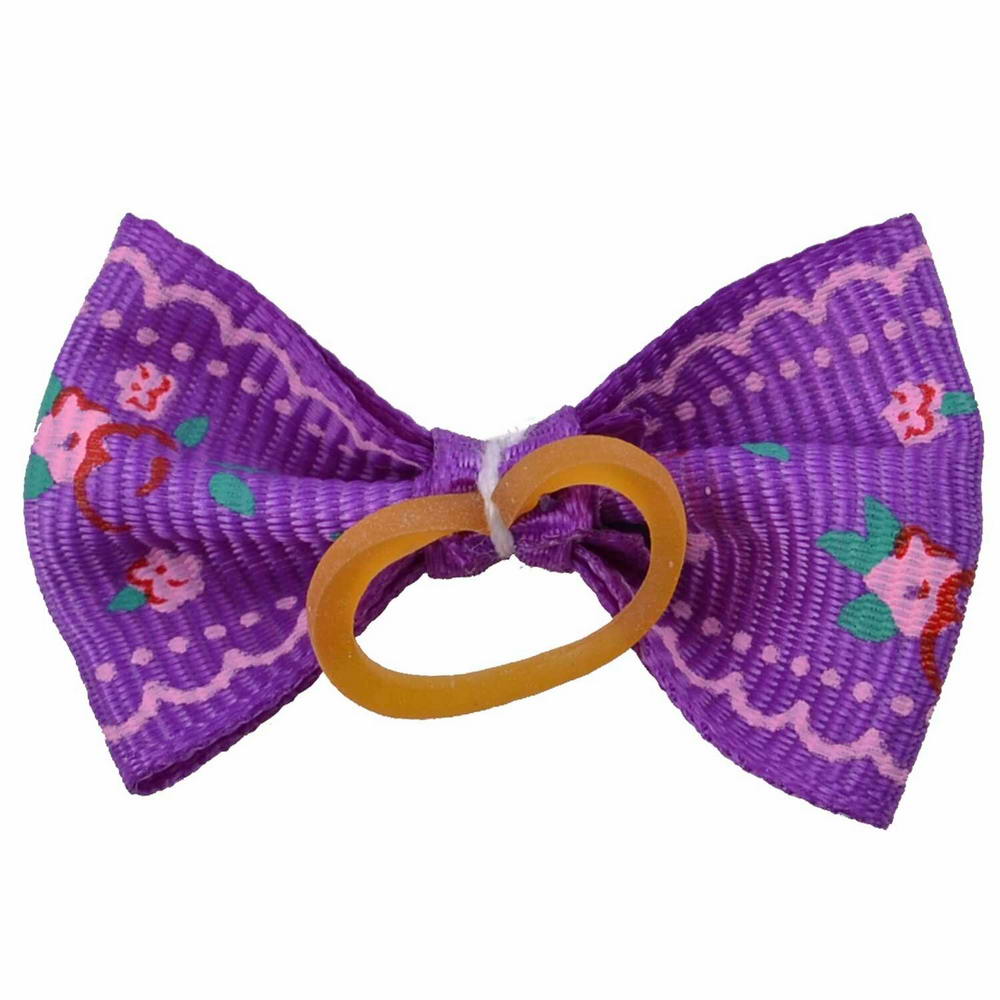 Dog hair bow rubberring purple with roses by GogiPet