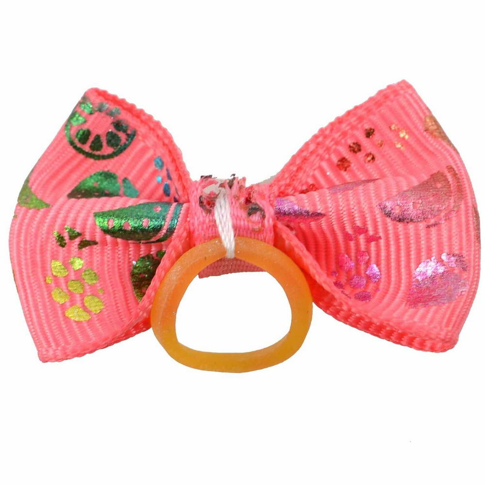 Dog bow with hairband - GogiPet dog mesh with fruits salmon