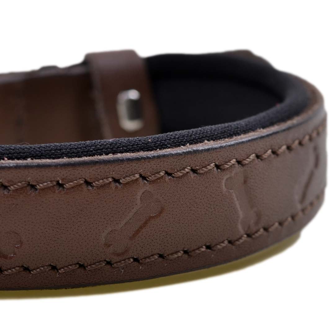 Cute Brown Genuine Leather Dog Collar with Bone from GogiPet