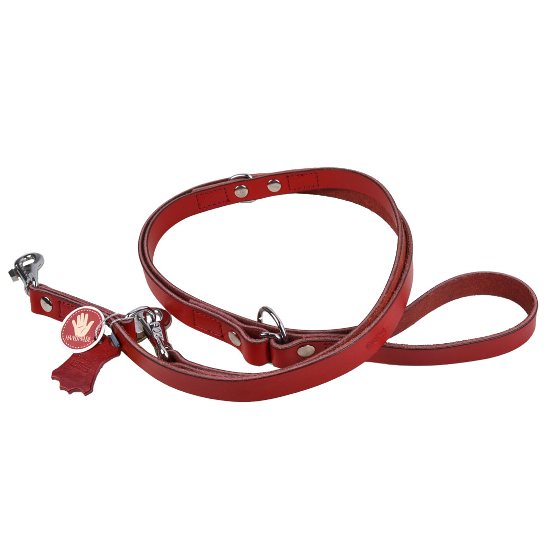 Adjustable real leather dog leash from GogiPet Red