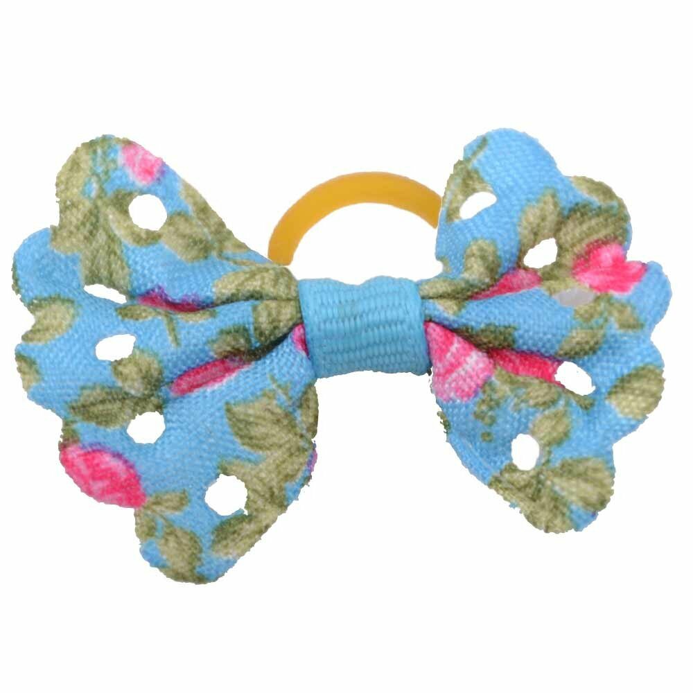 Dog hair mesh with rubberring lightblue with roses by GogiPet