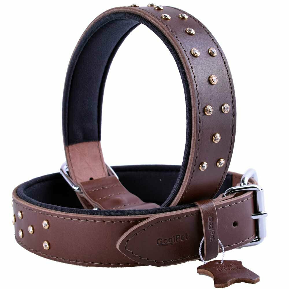 GogiPet® Swarovski leather dog collar brown 57-65cm