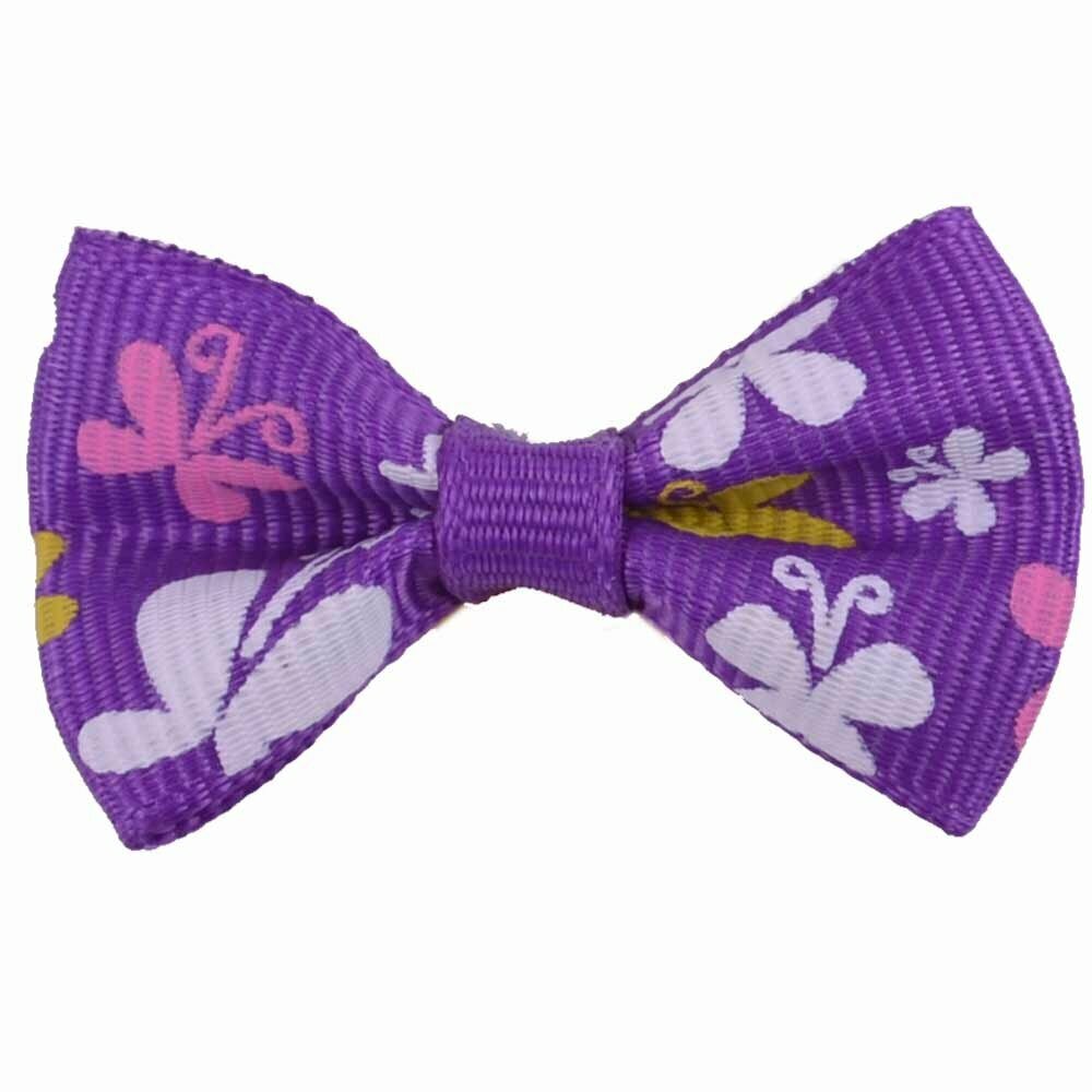 Handmade dog bow violet with flowers by GogiPet