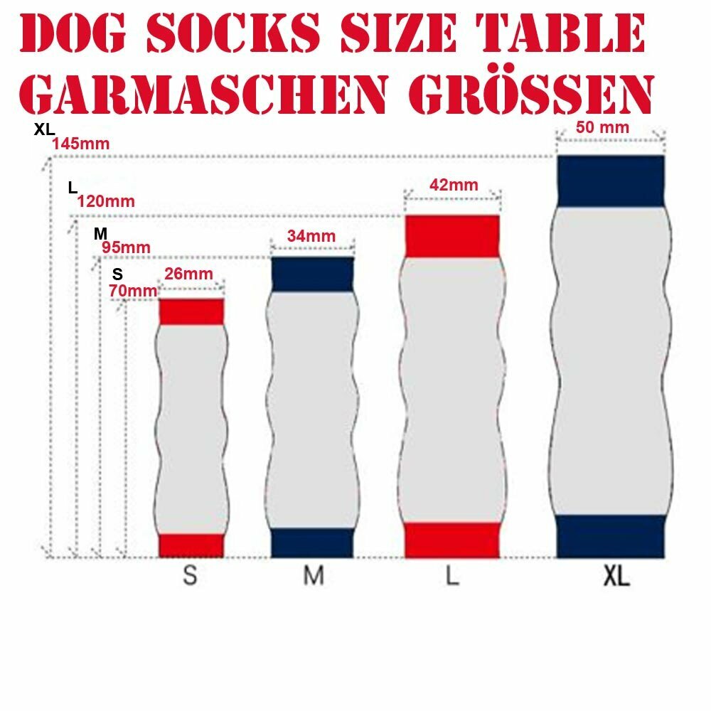 GogiPet® dog leg warmers size table
