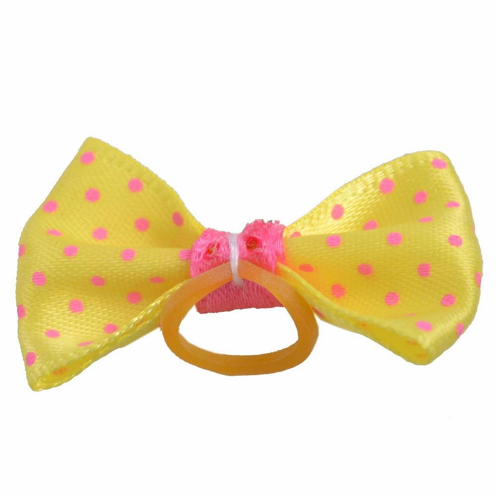 Dog hair bow rubberring yellow with dots by GogiPet