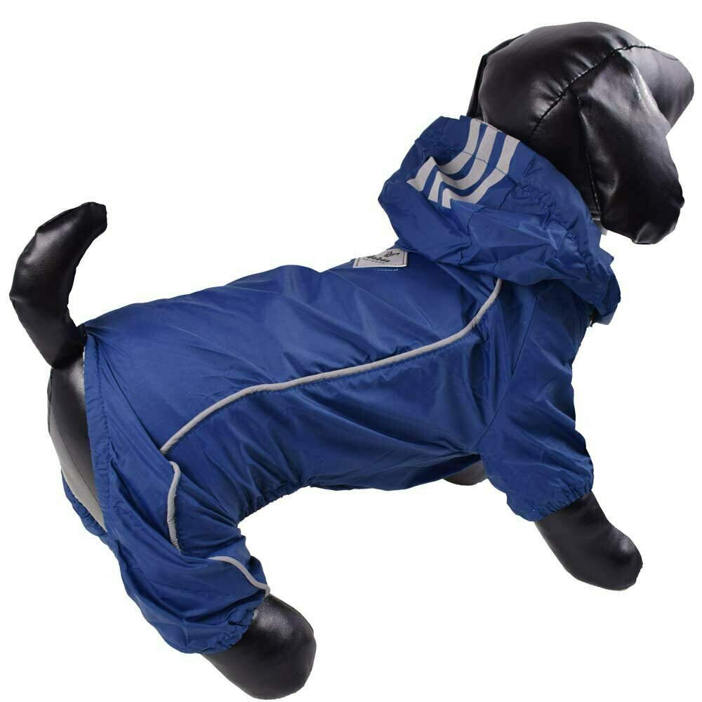 Blue raincoat with 4 legs for dogs with detachable hood
