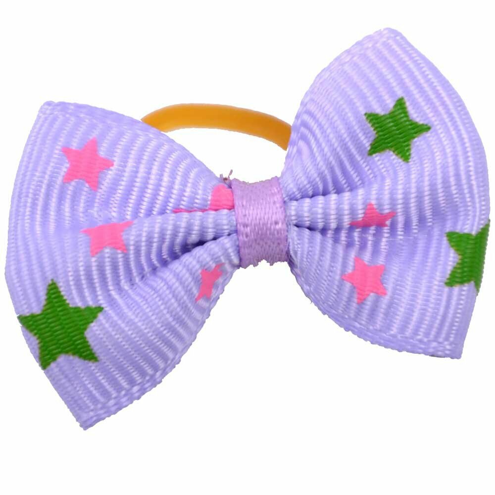 Dog hair bow rubberring Estrella purple with stars by GogiPet