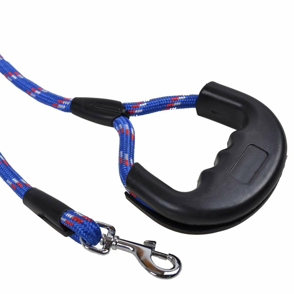 Very comfortable dog leash made of round rope blue with handle