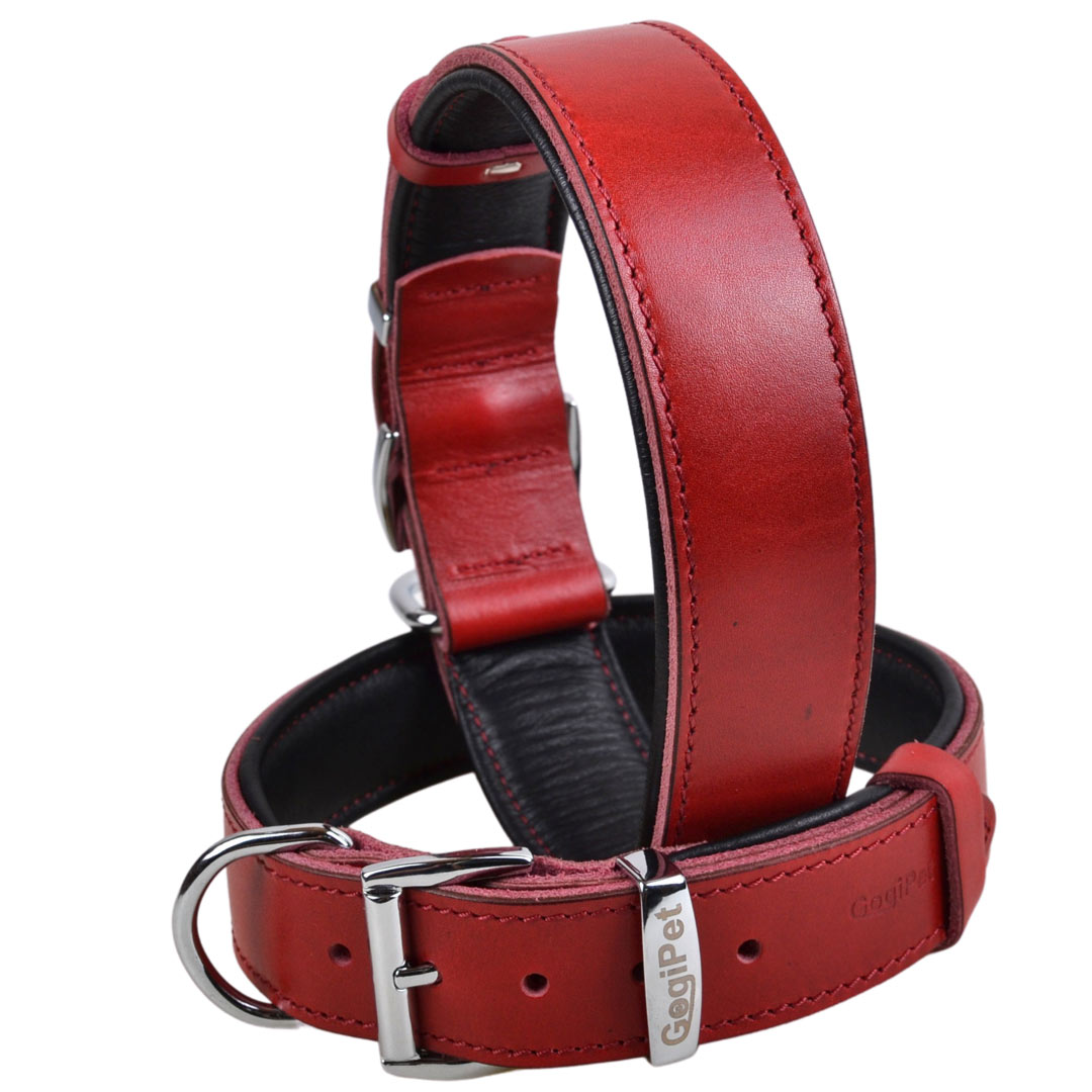 Handmade GogiPet® First Class leather dog collar red