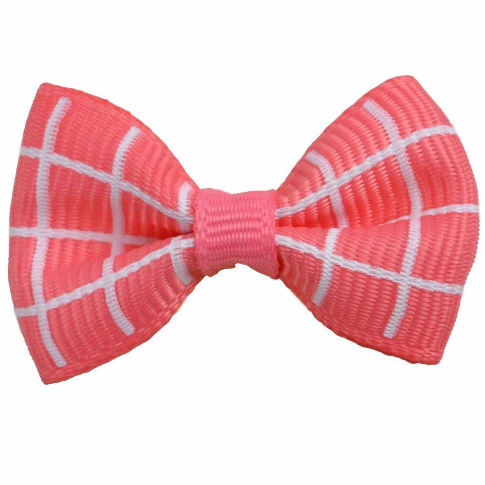Handmade dog bow salmon checkered by GogiPet
