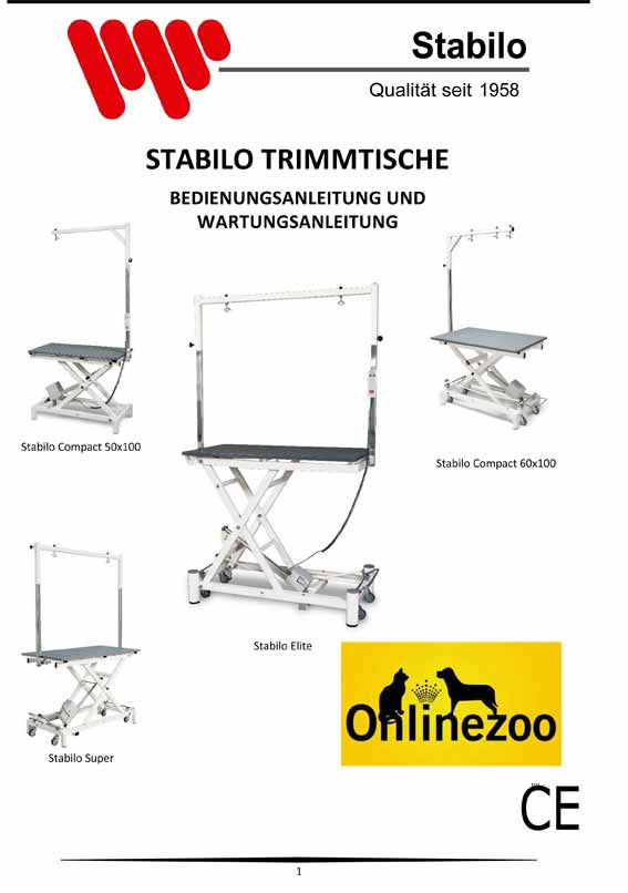 Stabilo grooming tables operating instructions