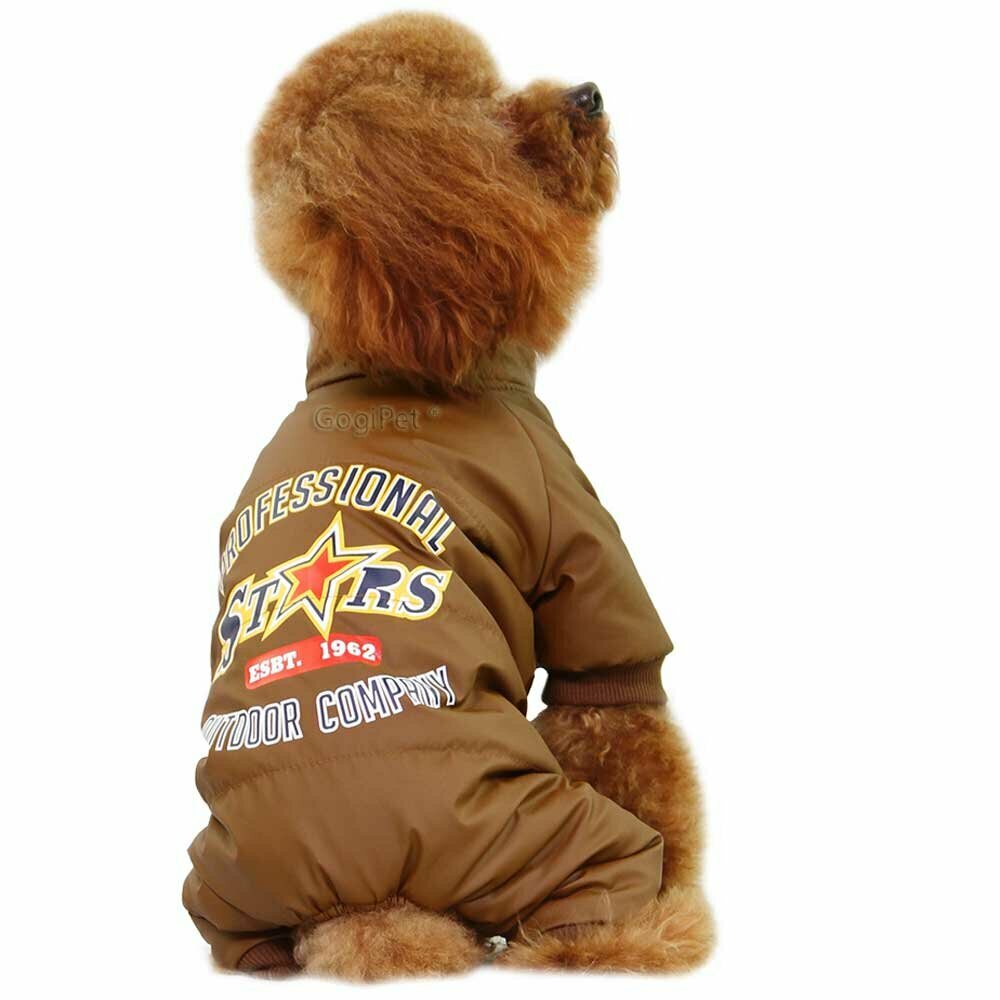 GogiPet ® dog anorak brown with 4 paws - extra warm dog clothes