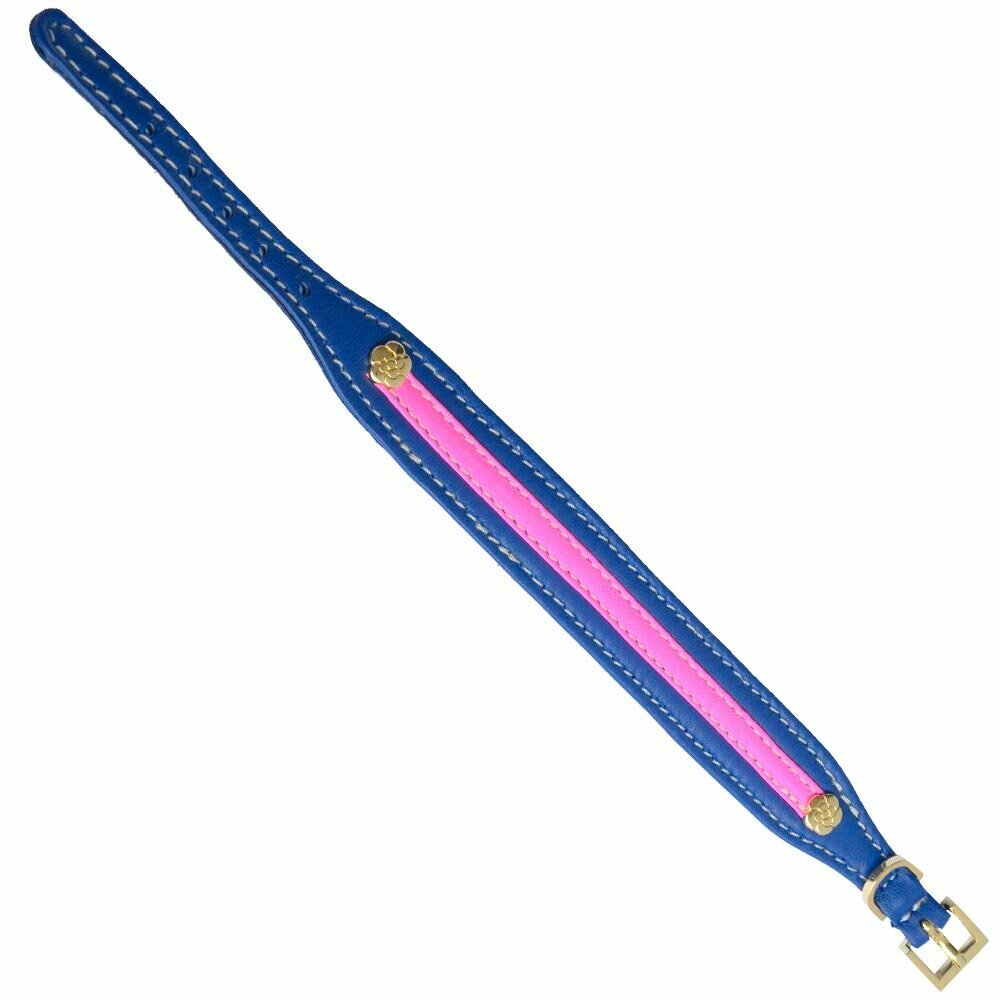 Leather dog collar Theresa Blue - Pink