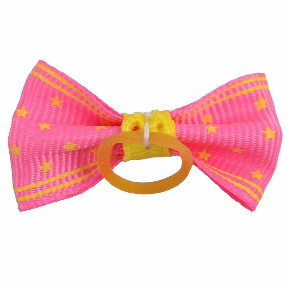 Dog hair bow rubberring Estrella light pink yellow with stars by GogiPet
