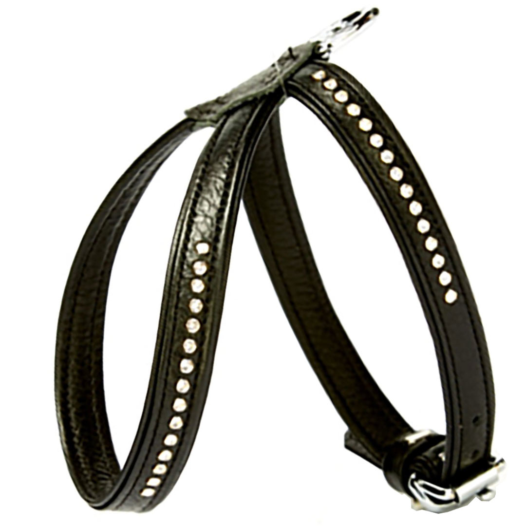 Wonderful Swarovski dog harness made of black floater leather - GogiPet Swarovski dog harness