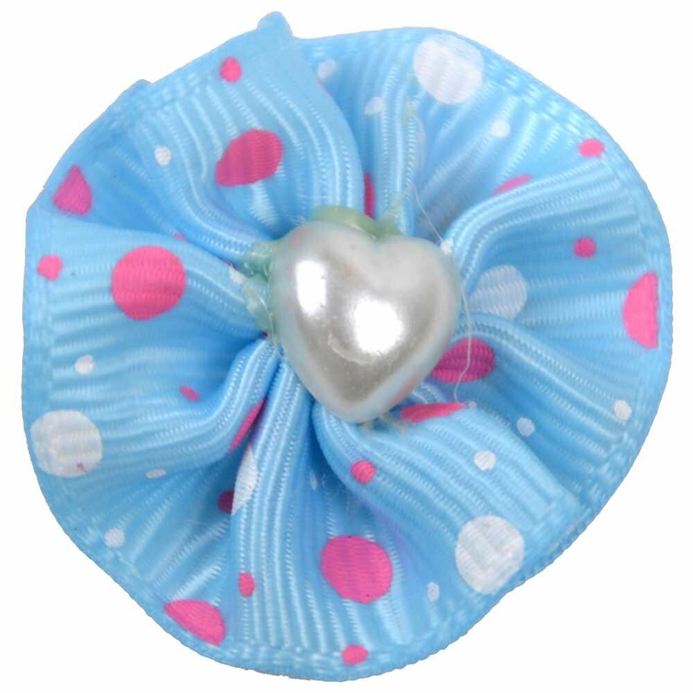 Handmade pet bow blue with dots a pearl by GogiPet