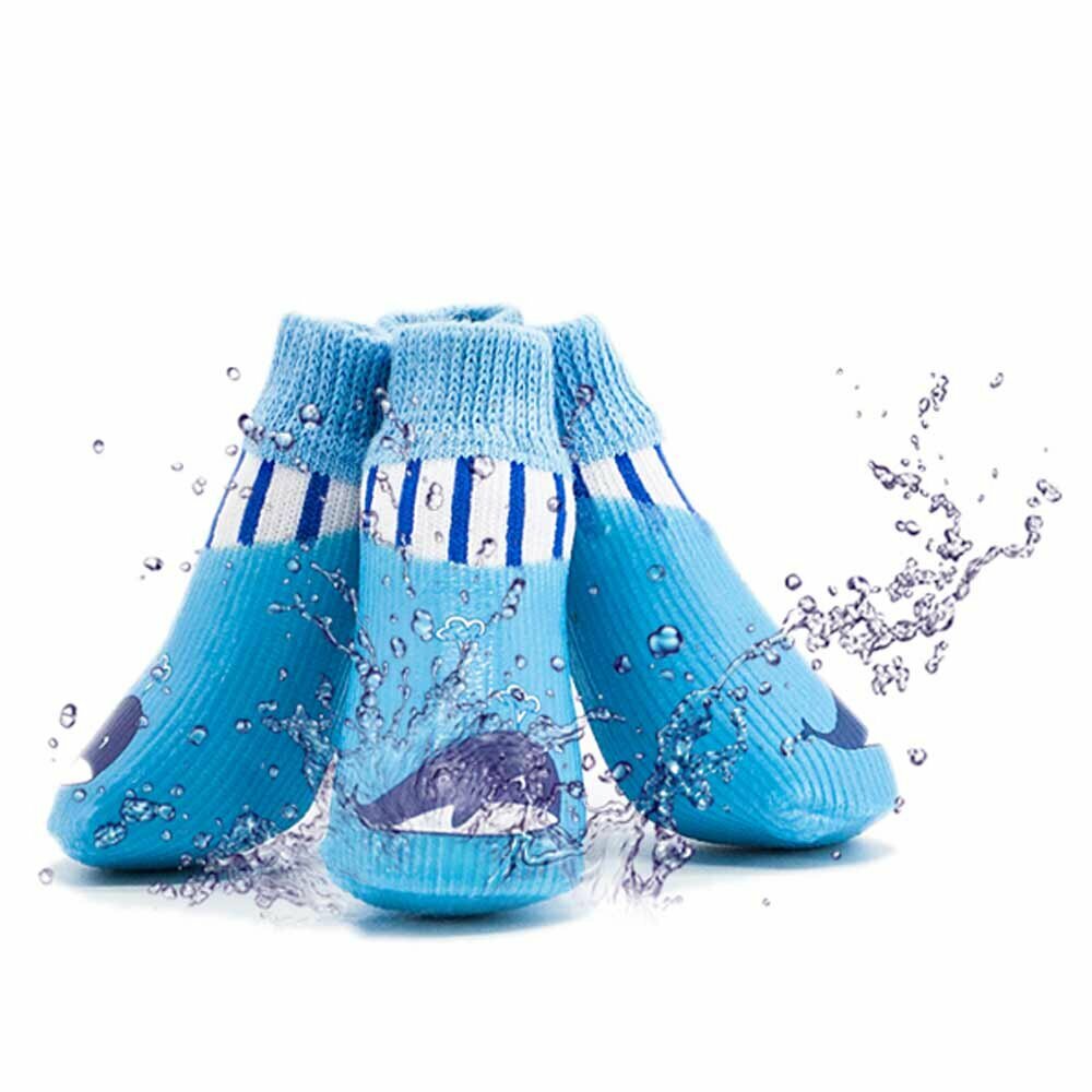 Waterproof dog shoes blue with whale