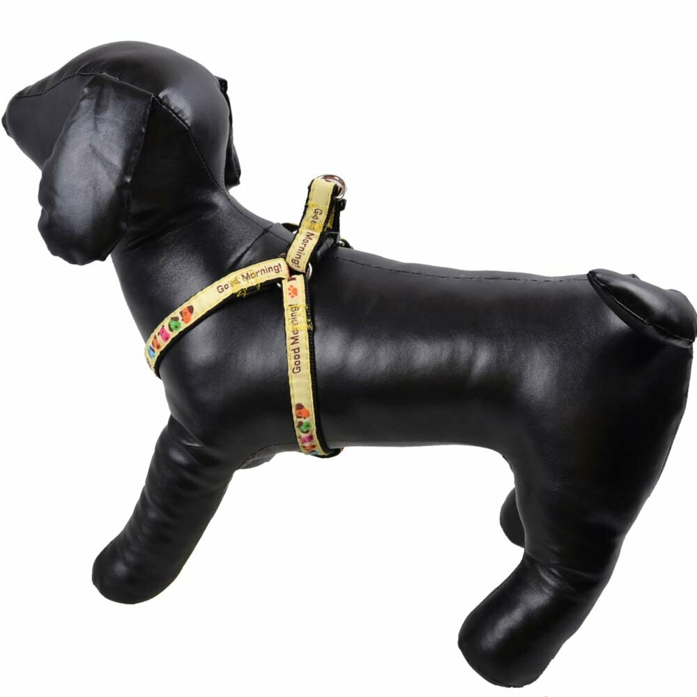Dog harness black - "Good Morning" S