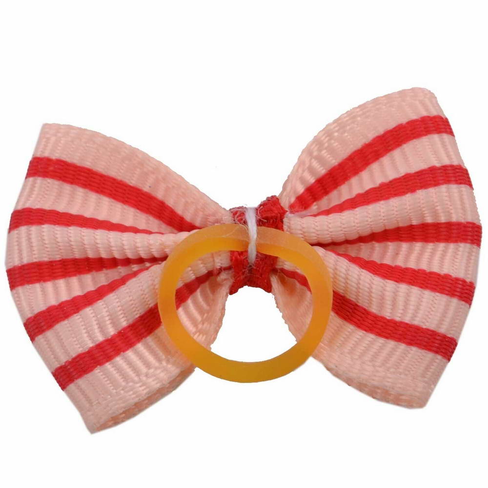 Hair bow with hair rubber orange with red stripes by GogiPet