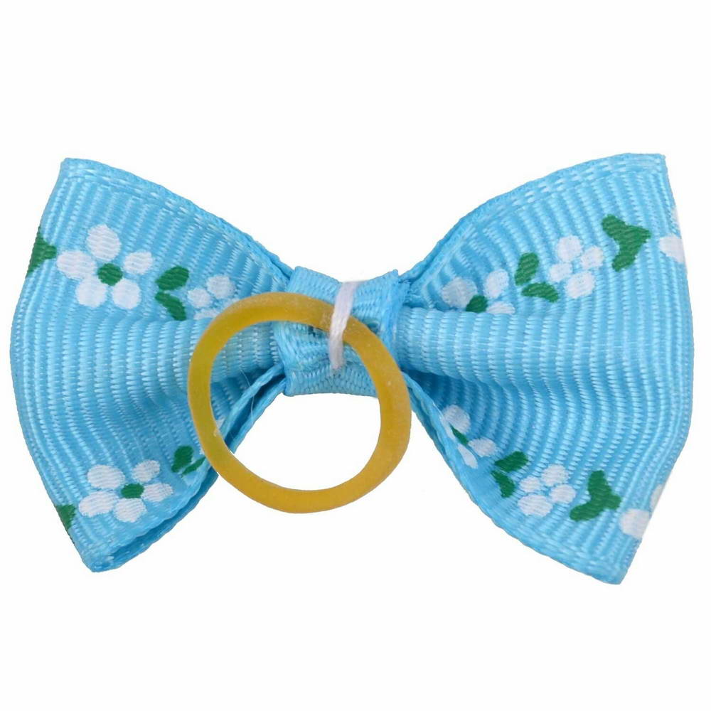 Handmade hair bow light blue with flowers by GogiPet