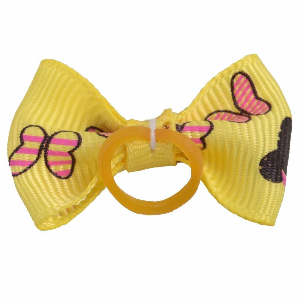 Dog hair bow rubberring "Mariposa yellow" by GogiPet
