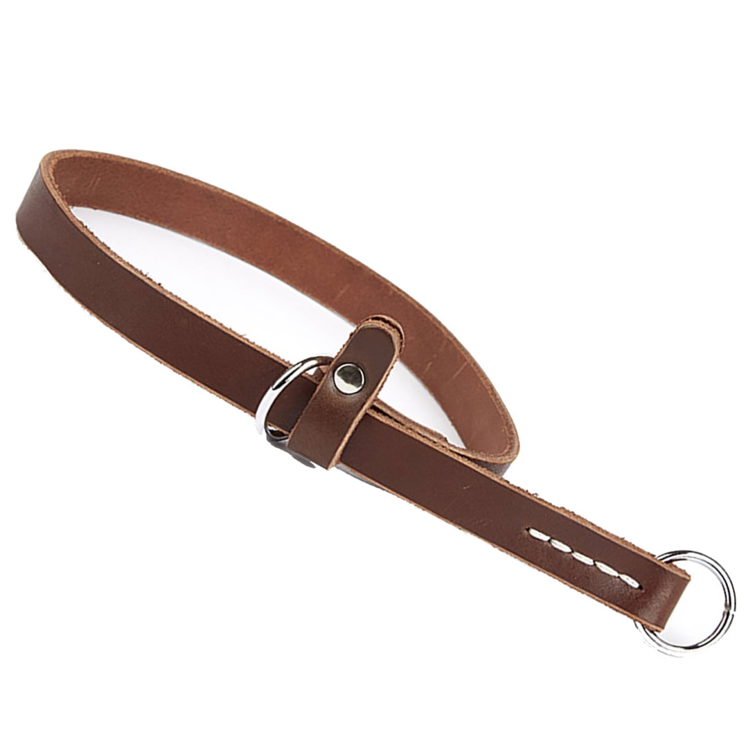 GogiPet genuine leather dog collar in universal brown.