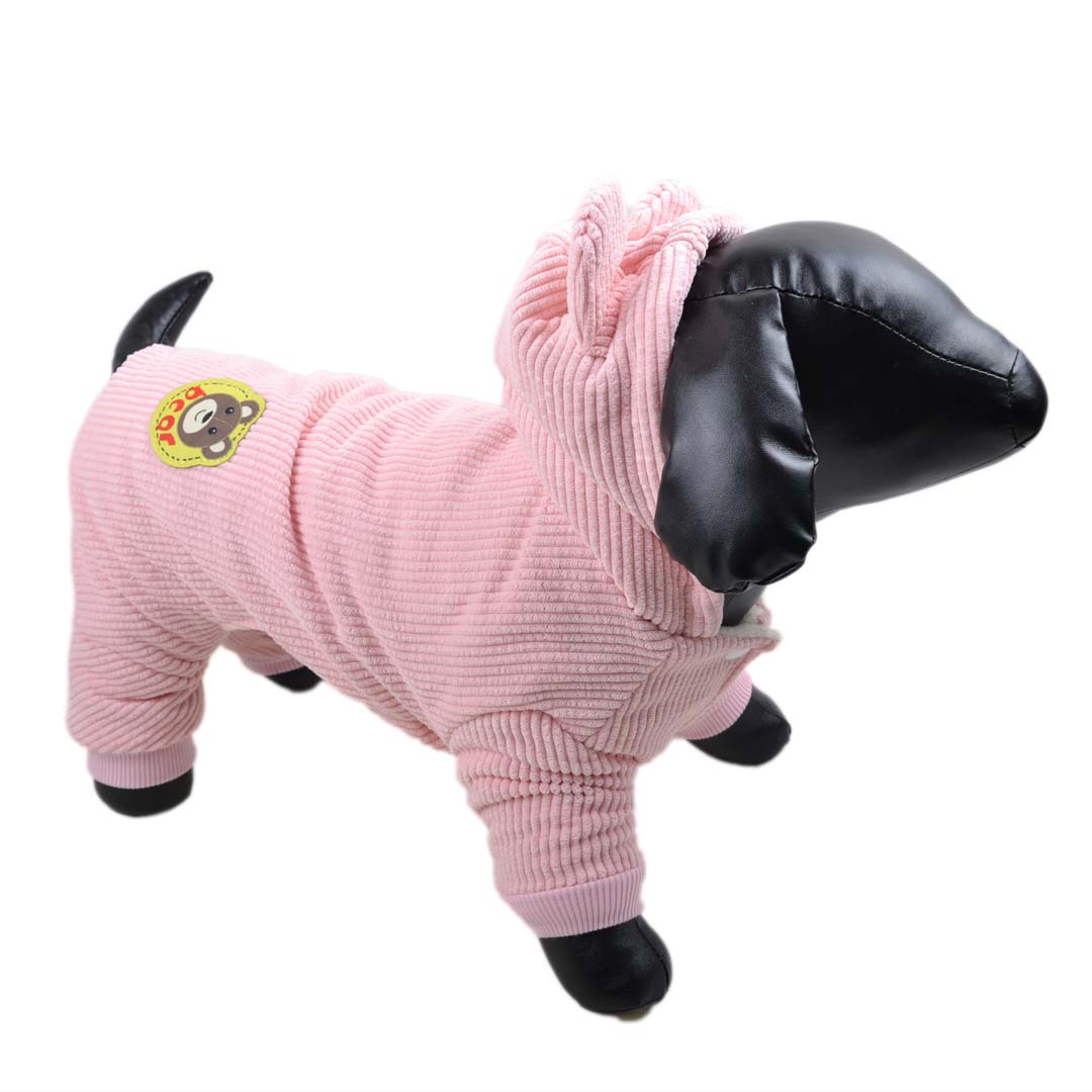 Warm Corduroy Dog Coat with Bear Ears - Pink Dog Coat with Warm Lining