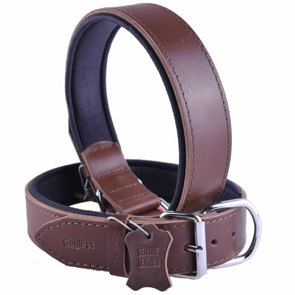 GogiPet® comfort leather dog collar brown with 55 cm