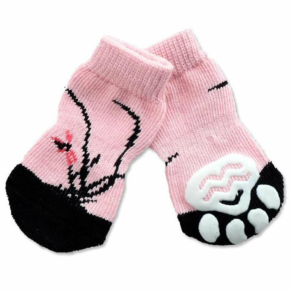 Anti-slip dog socks pink lotus